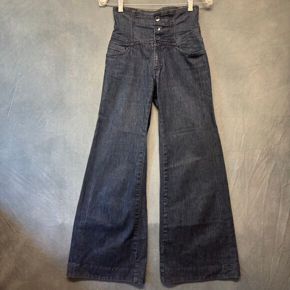 Old Navy Wide Leg Jeans Dark Wash Extra High Rise Stretch 70 Retro Y2K Boho Chic - Picture 7 of 14